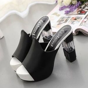 Platform Summer Heels Wedges Black and White